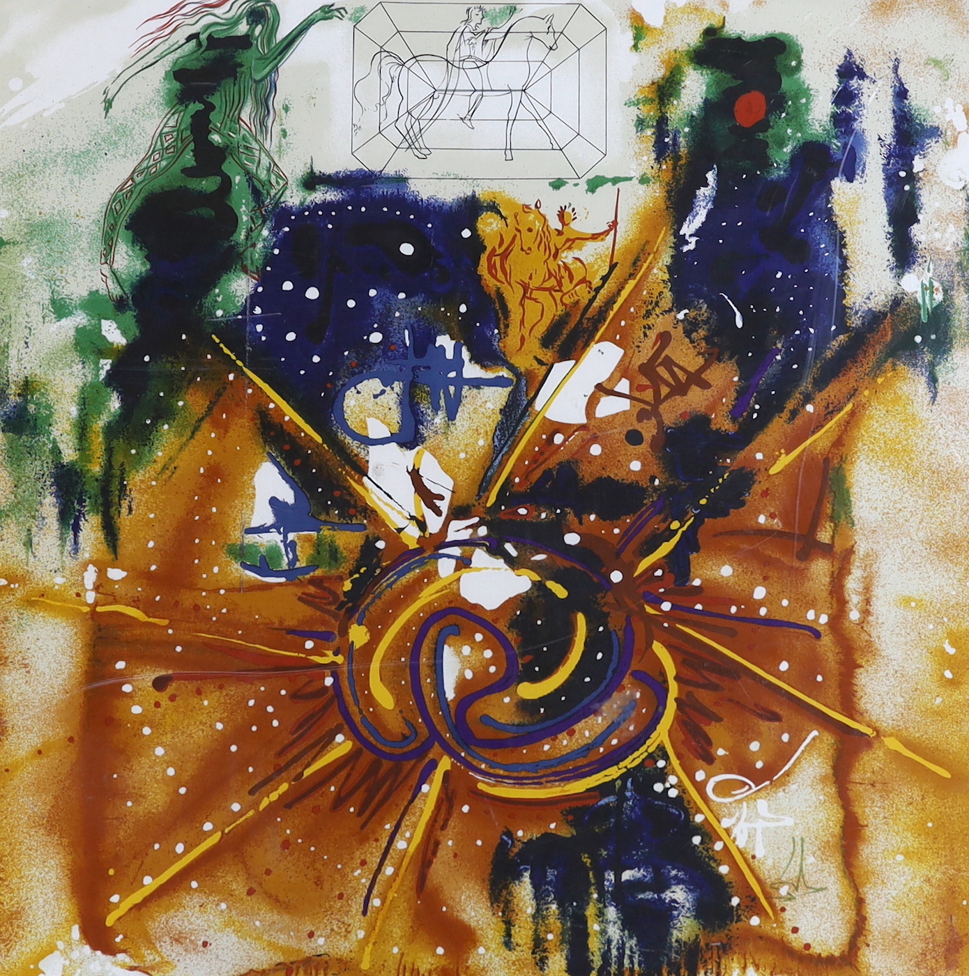 After Salvador Dali (Spanish, 1904-1989), vintage scarf, 'The Ying and Yang', limited edition 867/2000, Demart 1989, 88 x 87cm